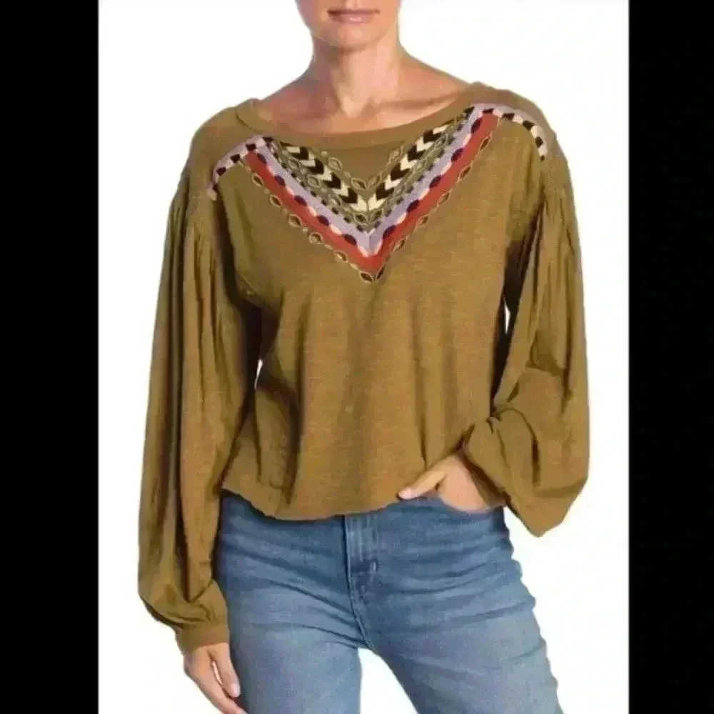 NWT Free People Hand Me Down embroidered top women S